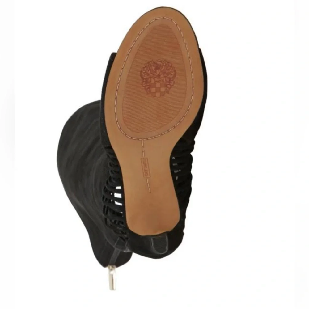 NIB VINCE CAMUTO Shassa Black Suede Open Toe Over-The-Knee Stiletto Heel Boots
